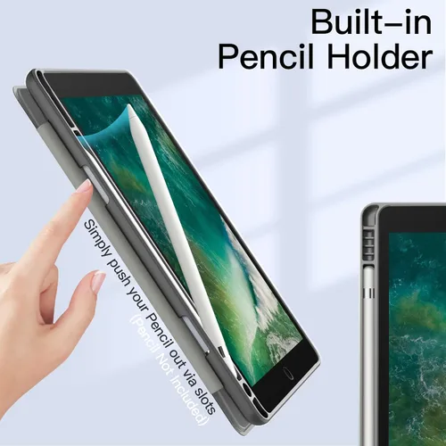 Miniatura 5 de JETech Funda para iPad de 9.7 pulgadas (6ª/5ª generación, 2018/2017) con soporte para lápices, carcasa trasera transparente transparente, soporte