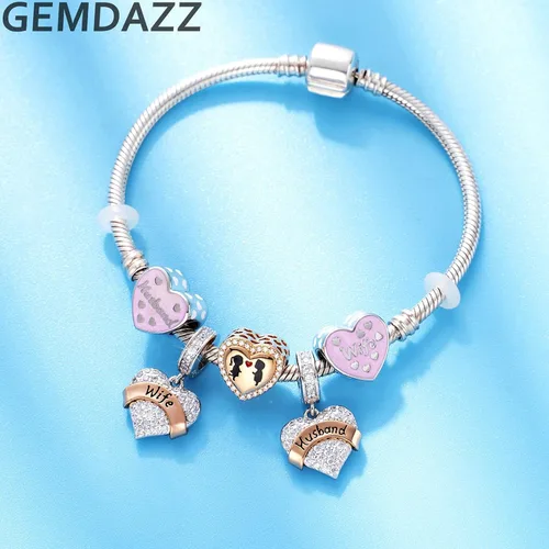 Miniatura 3 de GEMDAZZ Juego de 2 dijes de oro rosa para esposa, esposo y taza de café, en plata de ley 925, regalo para parejamamá papá, Plata, Circonita Cúbica