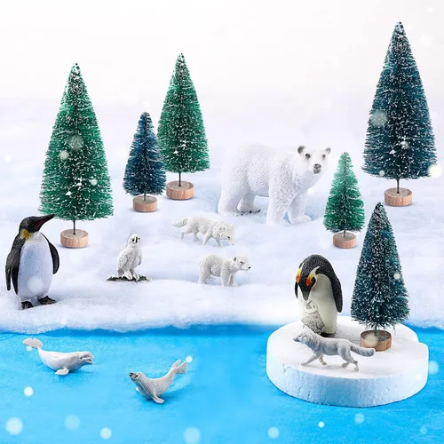 19 piezas de conjunto de figuras de animales árticos, diorama de hábitat de animales árticos, figuras de animales polares, osos polares, pingüinos,