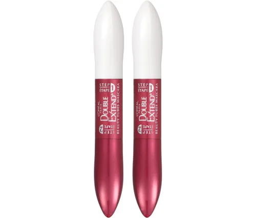 Miniatura 4 de L'Oreal Paris - Máscara de pestañas de doble extensión con tubo, máscara de alargamiento de 2 pasos, a prueba de manchas, negro más negro, paquete