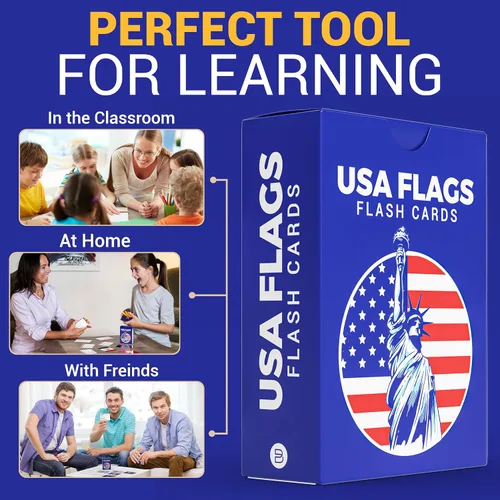 Miniatura 5 de Tarjetas flash de USA Flags para niños y adultos – 71 banderas de Estados Unidos y territorio con nombres y hechos – Tarjetas de aprendizaje