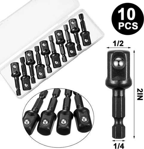 Miniatura 2 de Adaptador de impacto cuadrado para taladros, extensión de brocas de destornillador, adaptador de enchufe de impacto hexagonal para bricolaje Negro