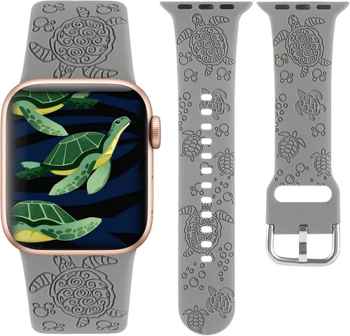 Miniatura 9 de Sea Turtle - Correa deportiva grabada compatible con Apple Watch Band de 1.496 pulgadas, 1.575 pulgadas, 1.614 pulgadas, para mujer, de silicona