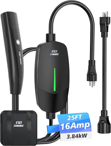 EVDANCE Cargador de nivel 1 y 2 para Tesla - Conector de cargador móvil de 12 A, 120 V/16 A, 240 V, con cable de carga de 25 pies, cargador portátil
