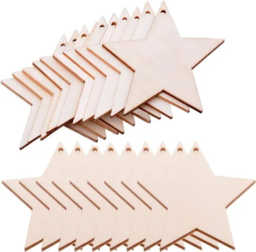Paquete de 50 manualidades de madera para pintar, adornos colgantes de árbol de Navidad de 3 pulgadas, recortes de madera sin terminar, decoración