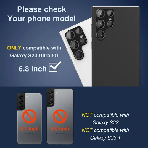 Miniatura 2 de Suoman Protector de lente de cámara para Samsung Galaxy S23 Ultra, [no afecta el flash] Película de vidrio templado 9H, cubierta protectora de metal