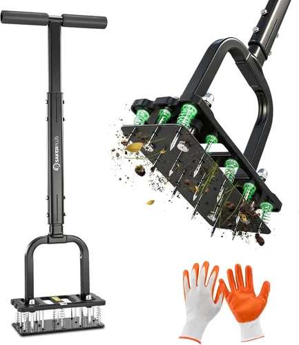 Miniatura 9 de Sakerplus Herramienta aireadora de césped, aireador de césped con púas autolimpiantes de retorno automático, almohadilla cómoda antifatiga, juntas