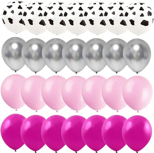 Juego de globos con estampado de vaca, globos de látex rosa de 12 pulgadas para cumpleaños, despedida de soltera, despedida de soltera, decoración