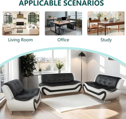Miniatura 6 de Sofá modular de cuero, juego de muebles de sala de estar, 3 piezas, moderno, para sala de estar, apartamento, oficina, dormitorio, color blanco