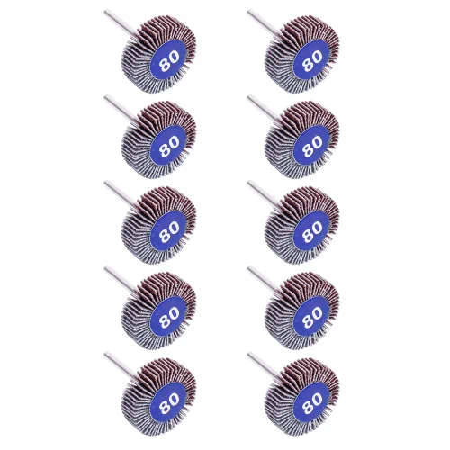 Paquete de 10 lijadoras abrasivas de rueda de aleta abrasiva de grano 80 con vástago de 1/8 pulgadas para taladro, pulido y lijado, herramienta