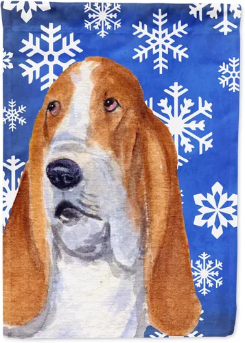 Miniatura 249 de Caroline's Treasures SC9374GF Bulldog English Snow flakes Holiday Garden Flag Buzón Bandera decorativa para patio exterior, patio, obras de arte