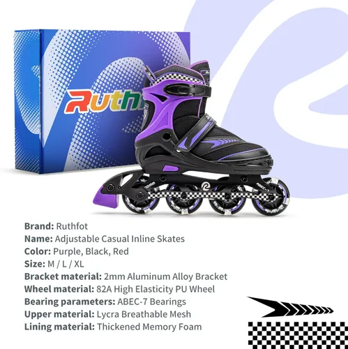 Miniatura 6 de Ruthfot Patines en línea ajustables para niños y niñas con ruedas de luz completa, patines para exteriores para niños y mujeres Púrpura