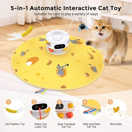Miniatura 2 de ZOMISIA Juguetes interactivos para gatos de interior, 5 en 1, recargable, automático, juguete para gatos con láser, activado por movimiento