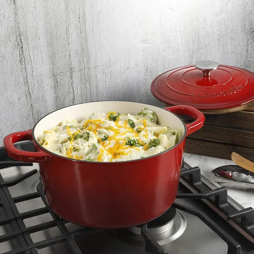Miniatura 4 de Crock Pot olla para horno holandés de hierro fundido artesanal de 7 cuartos de galón, Rojo Rojo escarlata