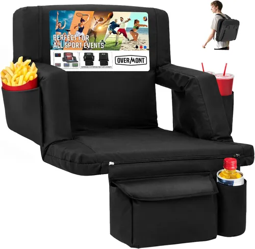 Miniatura 17 de Overmont Asiento de Estadio con Soporte para la Espalda - Cojín Acolchado de 2.8'' Reclinable de 6 Posiciones Asiento de Gradería con Ganchos Dobles