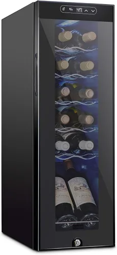 Schmecke - Refrigerador de vino con compresor de 12 botellas con cerradura | Gran bodega independiente | Refrigerador de vino digital 41f-64f con