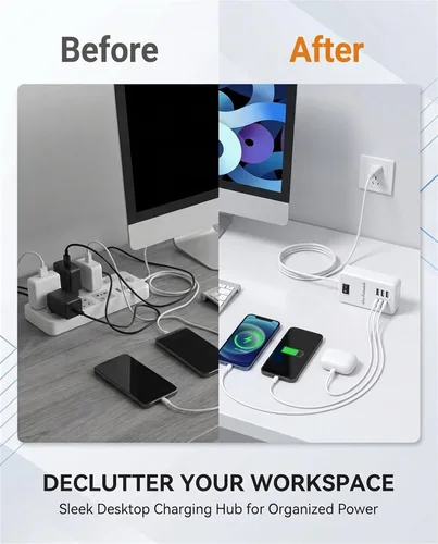 Miniatura 4 de 6 puertos USB Cargador Hub Escritorio Enchufe de EE. UU. Alimentación de CA Adaptador de carga de viaje de pared ranuras Estación de carga Extensión