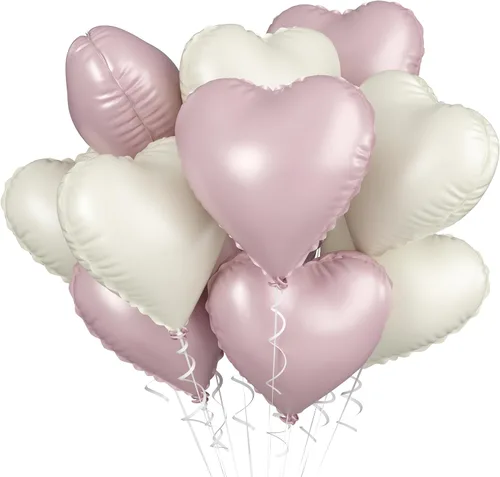 Miniatura 28 de Globos de corazón azul bebé, 10 piezas de globos en forma de corazón azul claro y blanco pastel, globos de papel de aluminio blanco arena crema