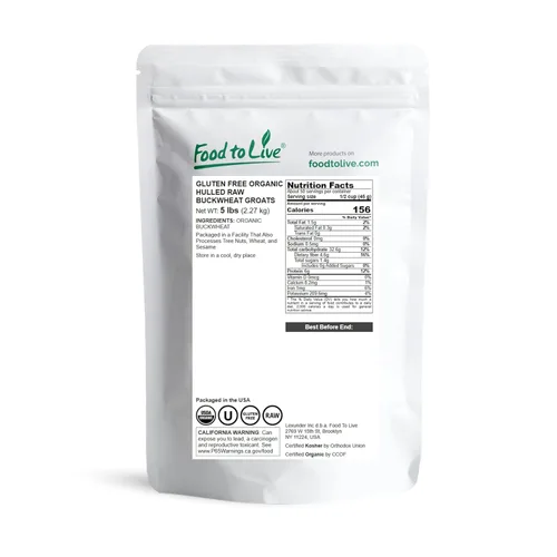 Miniatura 2 de Food to Live - Granos de trigo sarraceno orgánico sin gluten, 5 libras - Grano entero sin OMG sin transgénicos. Cocción rápida. Perfecto para kasha