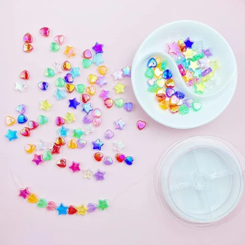 Miniatura 5 de 350 cuentas acrílicas de corazón y estrella, corazones de 0.394 pulgadas, estrellas de 0.394 pulgadas, espaciadores para pulseras, collares, aretes