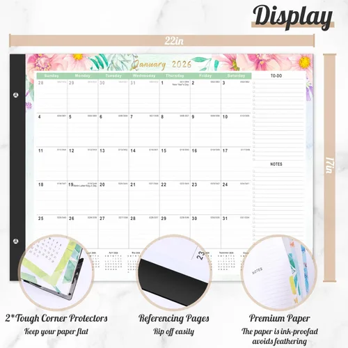 Miniatura 3 de Gannyfer Calendario de escritorio 2026-2027 – Calendario de escritorio grande de 18 meses 2026, úsalo ahora hasta junio de 2027, calendario de Rosa