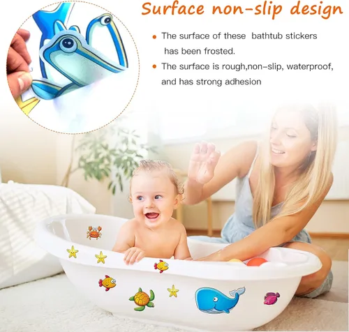 Miniatura 3 de TESWEY 24 calcomanías antideslizantes para bañera, diseño de vida marina de dibujos animados, de PVC, mate, para la habitación de los niños, baño
