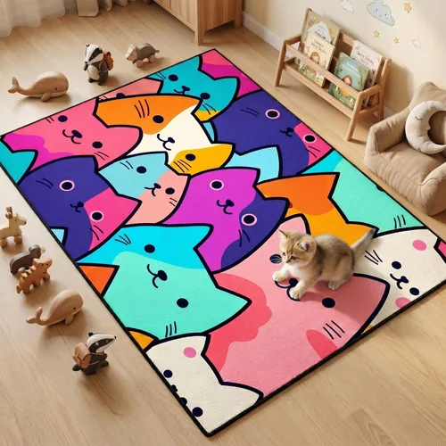 Miniatura 37 de Alfombra de gato para habitación de niñas, diseño de dibujos animados, decoración para dormitorio, bonita alfombra de área de gatos, alfombras