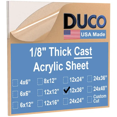 Miniatura 93 de Duco - Hoja de acrílico fundido transparente hecha en Estados Unidos, 1/8 de pulgada de grosor, 12 x 12 pulgadas, 1 paquete de láminas de plexiglás