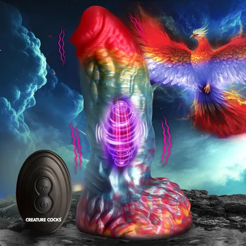 Miniatura 2 de CREATURE COCKS Consolador vibratorio de silicona Rainbow Phoenix para hombres, mujeres y parejas. Consolador de fantasía con potente vibración.