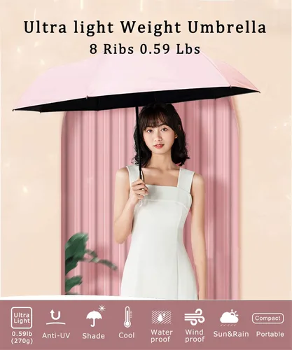 Miniatura 4 de choedii Paraguas para el sol, protección UV, sólido, compacto, portátil, automático, paraguas de lluvia de viaje, para mujer, impermeable, plegable