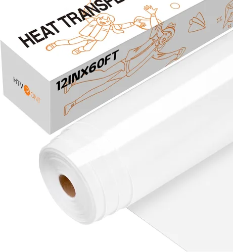 HTVRONT Vinilo de transferencia de calor blanco para planchar, rollo de vinilo HTV blanco de 12 x 60 pies, fácil de cortar y desmalezar para diseño