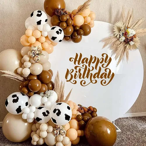 Miniatura 3 de Globos con Estampado de Vaca Marrón Sonrosado Decoraciones de Cumpleaños Vaquero Fiesta de Granja Occidental 60pcs 12 pulgadas Globos de Látex