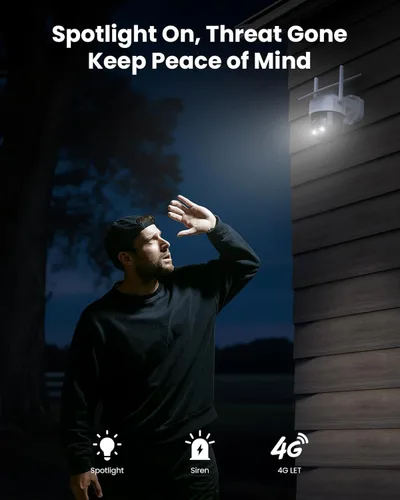 Miniatura 6 de Cámara de seguridad solar celular celular 4G LTE inalámbrica para exteriores, cámara 2K no necesita WiFi con tarjeta SIM, vista completa de 360°