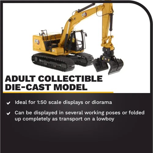 Miniatura 3 de Diecast Masters Excavadora hidráulica Caterpillar 323 a escala 1:50, diseño de próxima generación + herramientas de trabajo Camiones para gatos
