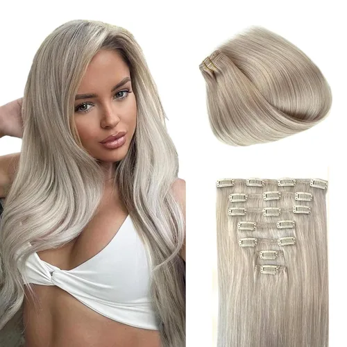 Miniatura 10 de SIYUSI Extensiones de cabello humano real con pinzas, 100% cabello humano Remy brasileño, invisibles y aptas para el cuero cabelludo, color negro