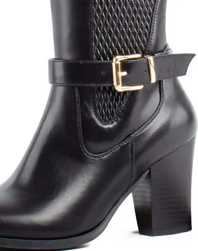 Miniatura 5 de Botas altas hasta la rodilla para mujer, tacón grueso, puntera completa, con cremallera lateral completa