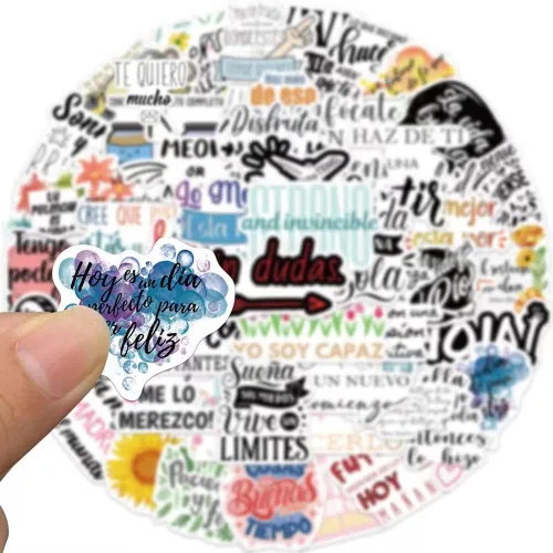Miniatura 4 de Calcomanías motivacionales en español 50 unidades de calcomanías de vinilo impermeables para botellas de agua, laptop, equipaje, taza, Palabras