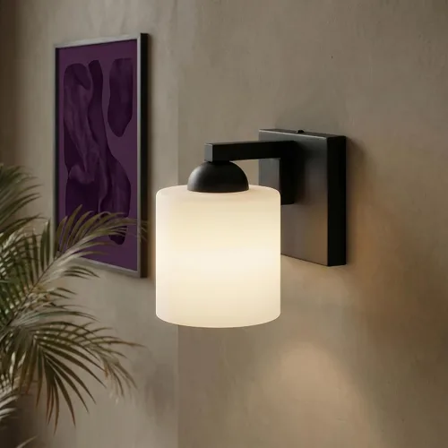 mirrea Lámpara de tocador negra de 1 luz para espejo, aplique de pared de baño con pantallas de vidrio blanco esmerilado