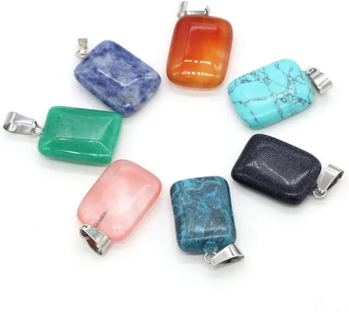 Miniatura 3 de LE SKY 20 colgantes de piedra natural con forma rectangular de ágata de cristal de chakras semipreciosos para hacer joyas