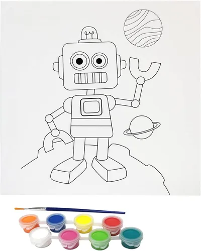 Miniatura 11 de Misco Juguetes de pintura de lienzo para fiestas, kit de arte de 11 piezas de lienzo predibujado para pintar y sorber, 8 colores y pincel incluidos