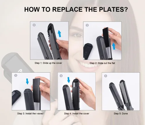 Miniatura 7 de Pulla Plancha y rizadora de pelo 4 en 1 de turmalina para peinar el cabello con temperatura ajustable, alta temperatura de 320 °F a 430 °F para todo