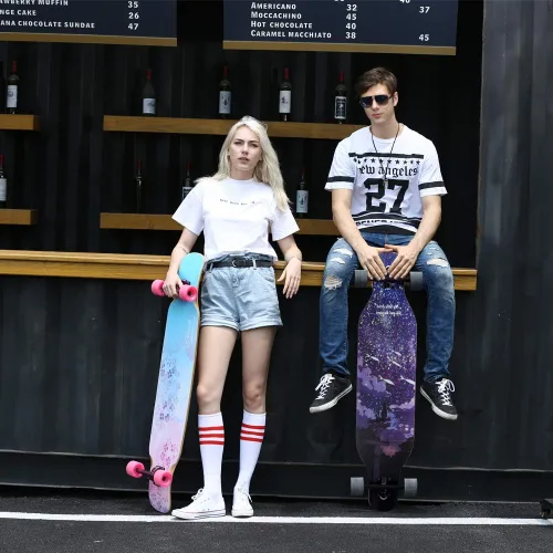 Miniatura 6 de Junli - Patineta Freeride de 41 pulgadas, para skateboarding, estilo libre y pendientes. Pez Océano