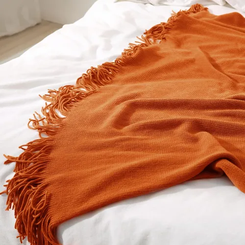 Miniatura 4 de Homiest - Manta decorativa de punto con flecos, manta ligera y suave tejida de acrílico con borlas para sofá, sillón, cama