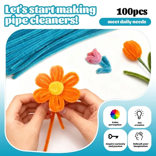Miniatura 4 de Giwrmu 100 Piezas Limpiapipas Tallos de Chenilla, Limpiapipas Turquesa para Manualidades, Palos Difusos Suministros de Manualidades, Limpiapipas
