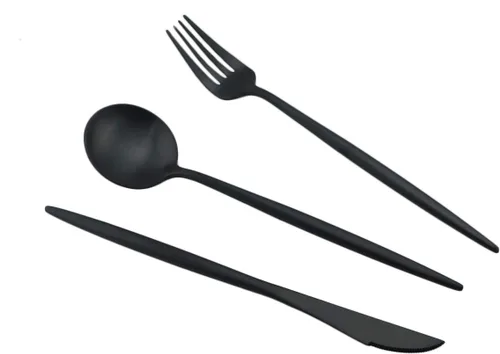 Miniatura 6 de Juego de cubiertos de acero inoxidable 18/10, con mango negro mate, incluye tenedores, cucharas y cuchillos (20 piezas), juego para 4, cubertería