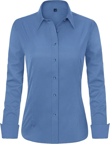 Miniatura 24 de J.VER - Camisas de vestir para mujer, diseño de manga larga, con botones, antiarrugas, blusa de trabajo unicolor