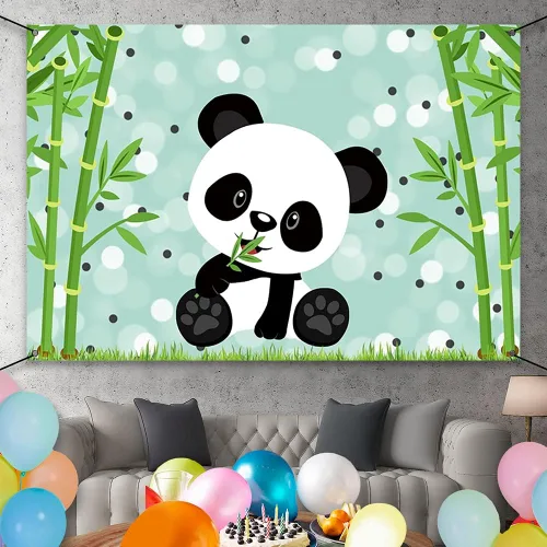 Miniatura 2 de AWERT Cartel de poliéster de 6 x 3.6 pies con lindo panda de dibujos animados para niños, decoración de fiesta de cumpleaños, suministros de fiesta
