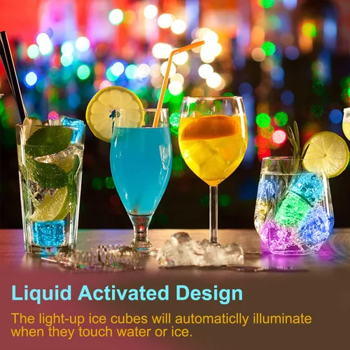 Miniatura 3 de 12 cubos de hielo impermeables con luz LED para bebidas que cambian de color, parpadean en la oscuridad, para bar, club, beber, fiesta, vino, boda
