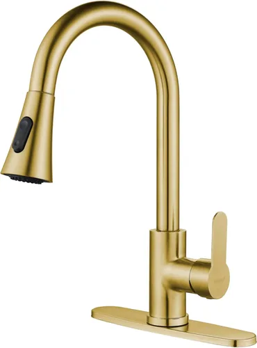 Miniatura 8 de Grifo de cocina de una sola manija de acero inoxidable de níquel cepillado, moderno grifo de fregadero de cocina de arco alto, grifo de fregadero