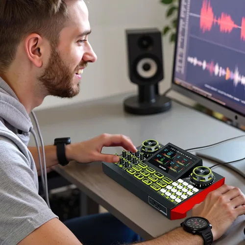 Miniatura 6 de G9 Equipo de DJ y podcast Tarjeta de sonido en vivo para transmisión, interfaz de audio, mezclador de DJ, tarjeta de sonido/micrófono de condensador